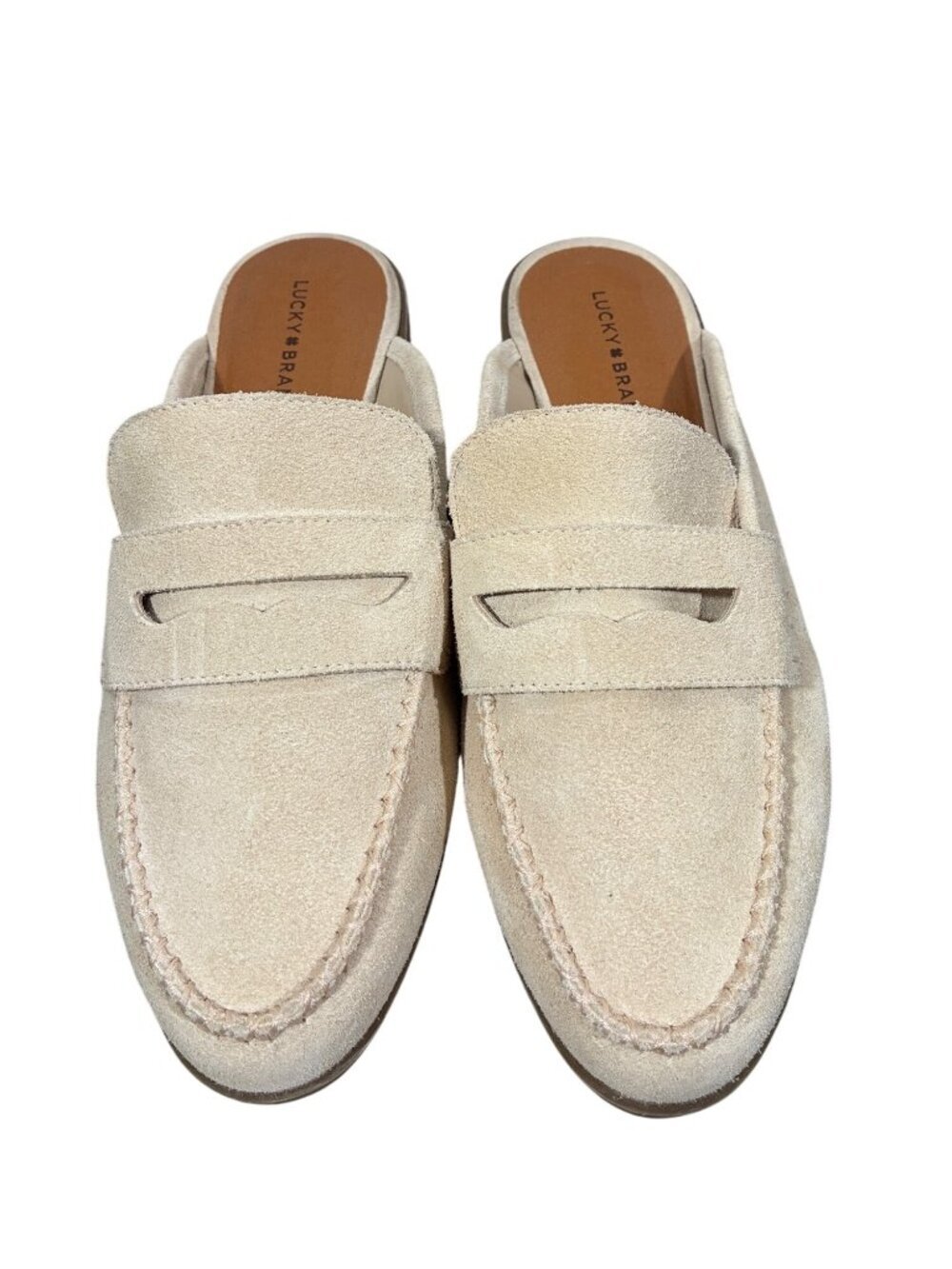 Lucky Brand Womens Beige Suede Esila Backless Loafers Size 8.5M neutral